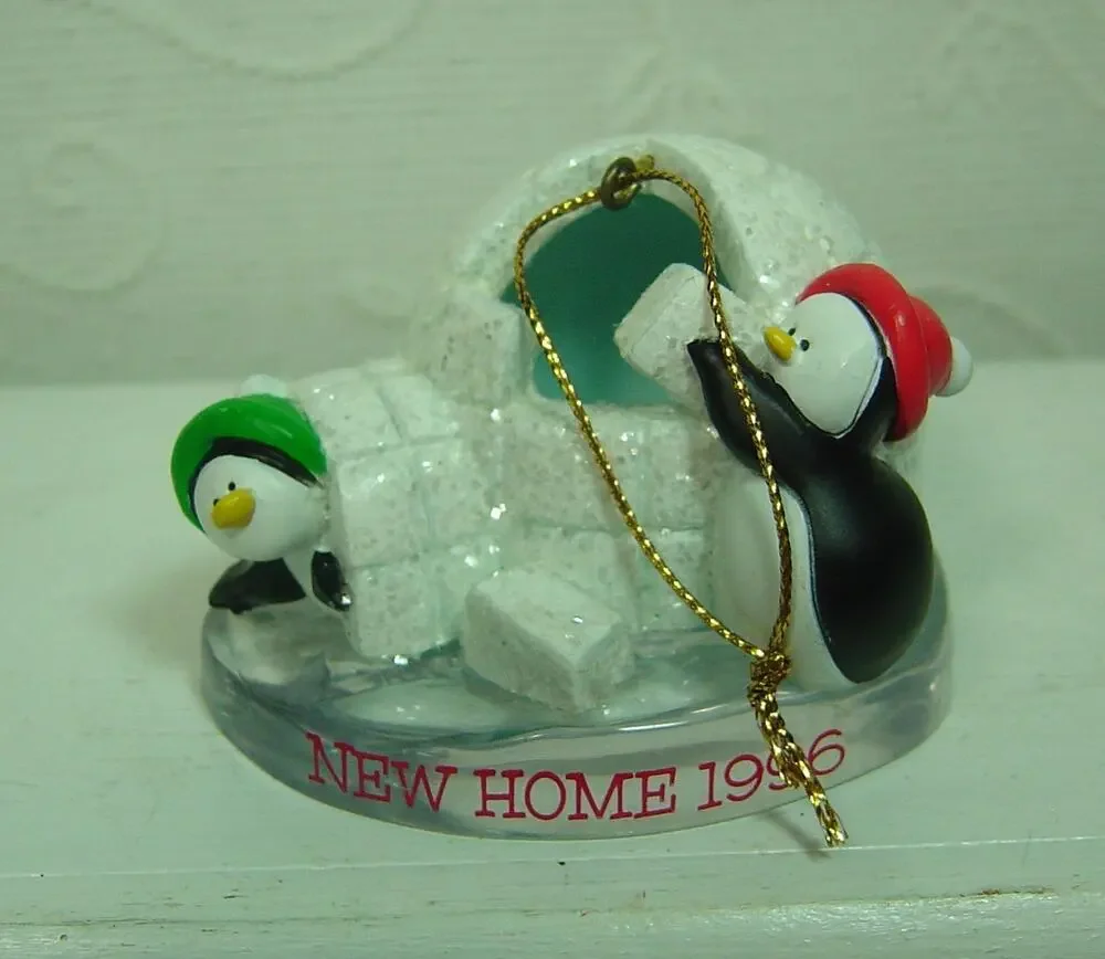 VINTAGE TREE ORNAMENT-NEW HOME-1996-IGLOO WITH PENGUINS